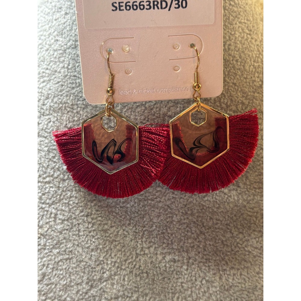 #83. Hexagon Resin Tassel Earrings